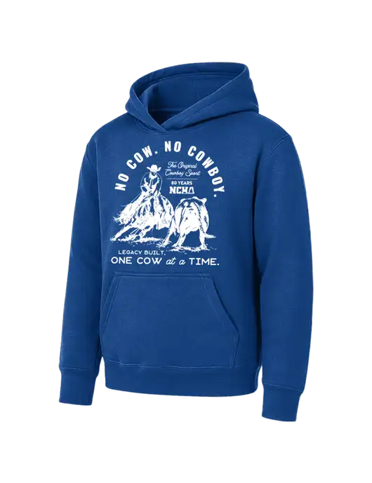 Youth Royal 7.8 oz Pullover Hooded Sweatshirt w/No Cow No Cowboy Logo