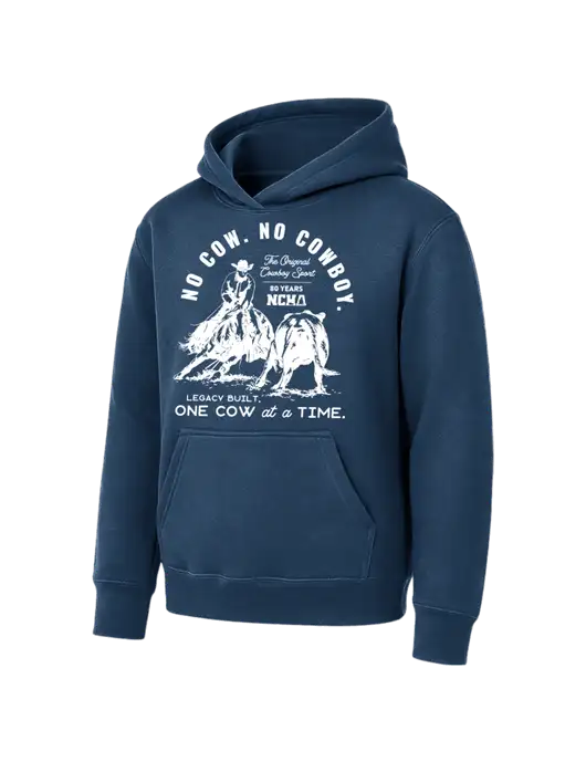 Youth Navy 7.8 oz Pullover Hooded Sweatshirt w/No Cow No Cowboy Logo