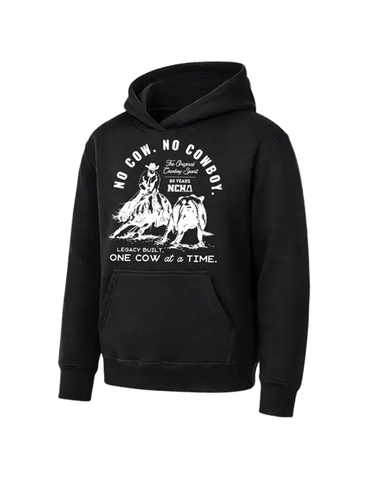 Youth Black 7.8 oz Pullover Hooded Sweatshirt w/No Cow No Cowboy Logo