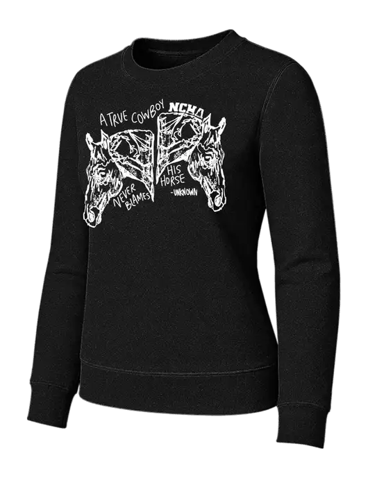 Womens Black Loft Crewneck Sweatshirt w/True Cowboy Logo