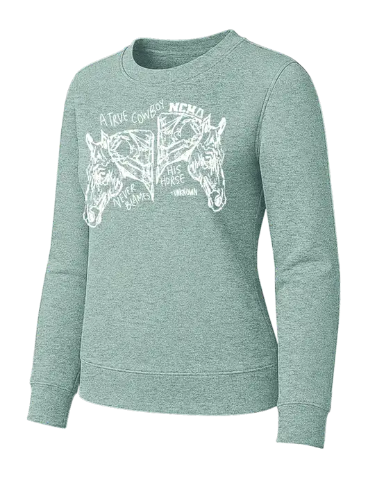 Womens Sage Green Heather Loft Crewneck Sweatshirt w/True Cowboy Logo