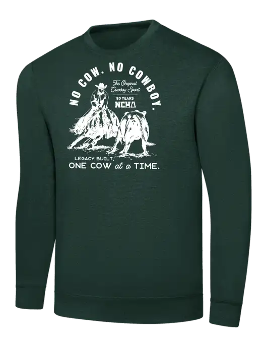Dark Green 7.8 oz Ring Spun Crew Sweatshirt w/No Cow No Cowboy Logo