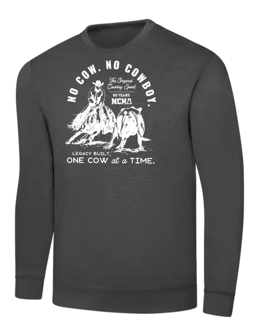 Charcoal 7.8 oz Ring Spun Crew Sweatshirt w/No Cow No Cowboy Logo