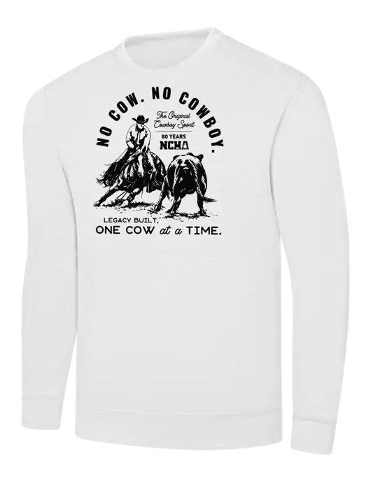 White 7.8 oz Ring Spun Crew Sweatshirt w/No Cow No Cowboy Logo