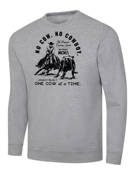 Light Grey Heather 7.8 oz Ring Spun Crew Sweatshirt w/No Cow No Cowboy Logo