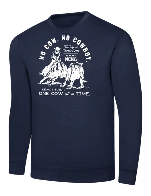 Navy 7.8 oz Ring Spun Crew Sweatshirt w/No Cow No Cowboy Logo