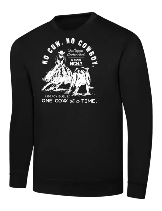 Black 7.8 oz Ring Spun Crew Sweatshirt w/No Cow No Cowboy Logo