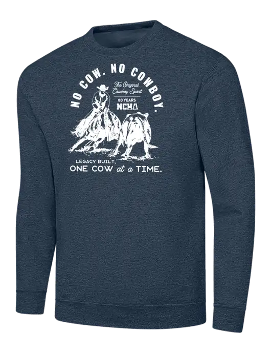 Heather Navy 7.8 oz Ring Spun Crew Sweatshirt w/No Cow No Cowboy Logo