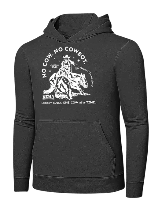 Charcoal 7.8 oz Ring Spun Hooded Sweatshirt w/No Cow No Cowboy Logo