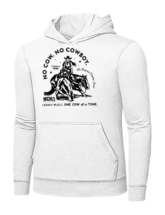 White 7.8 oz Ring Spun Hooded Sweatshirt w/No Cow No Cowboy Logo