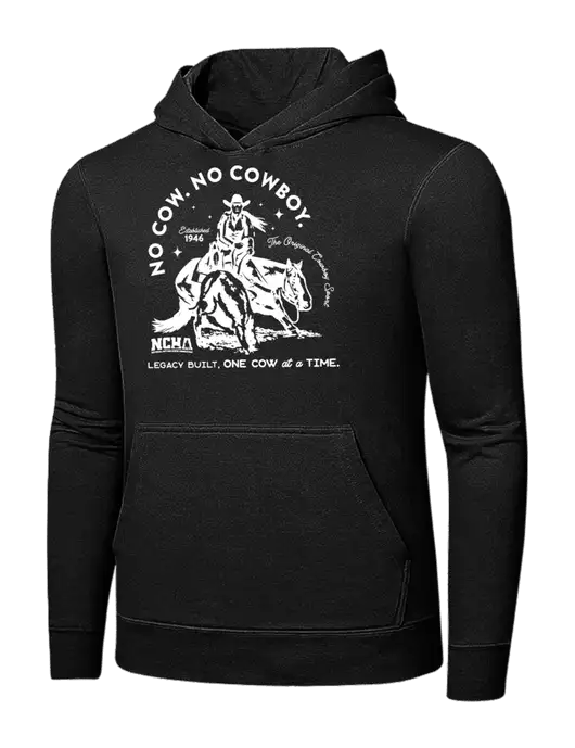 Jet Black 7.8 oz Ring Spun Hooded Sweatshirt w/No Cow No Cowboy Logo