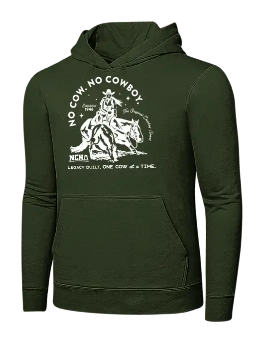 Very Dark Olive 7.8 oz Ring Spun Hooded Sweatshirt w/No Cow No Cowboy Logo
