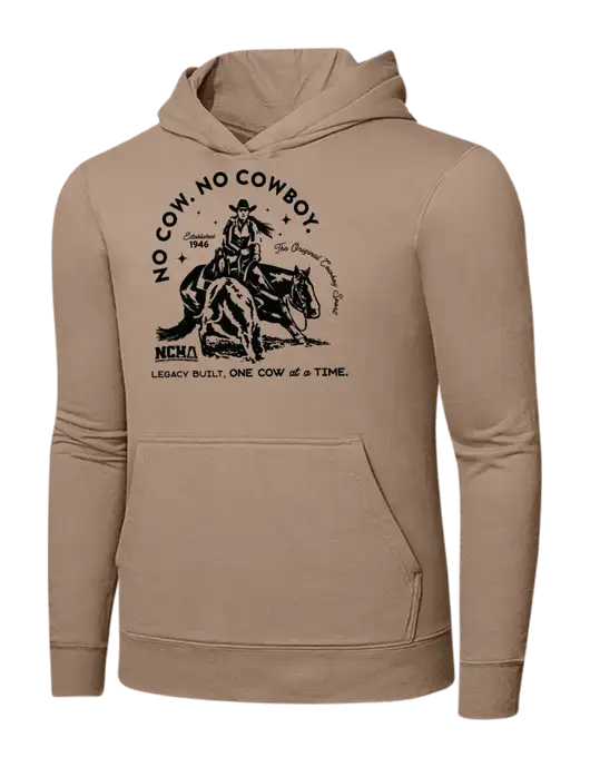 Sand 7.8. oz Ring Spun Hooded Sweatshirt w/No Cow No Cowboy Logo