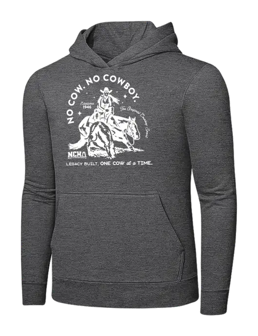 Graphite Heather 7.8. oz Ring Spun Hooded Sweatshirt w/No Cow No Cowboy Logo
