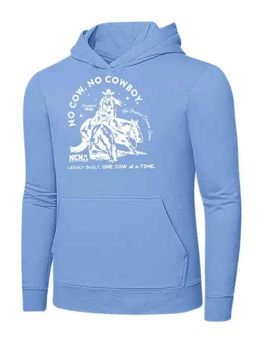 Light Blue 7.8. oz Ring Spun Hooded Sweatshirt w/No Cow No Cowboy Logo
