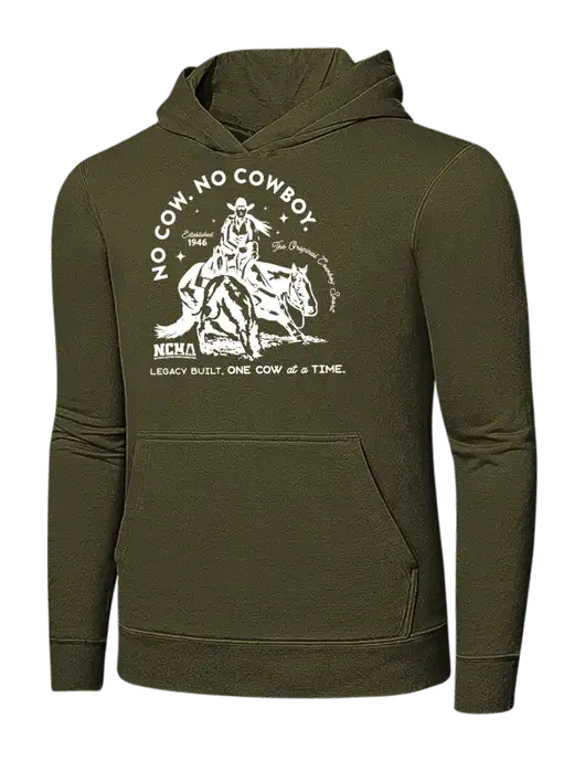 Dark Olive Green 7.8. oz Ring Spun Hooded Sweatshirt w/No Cow No Cowboy Logo