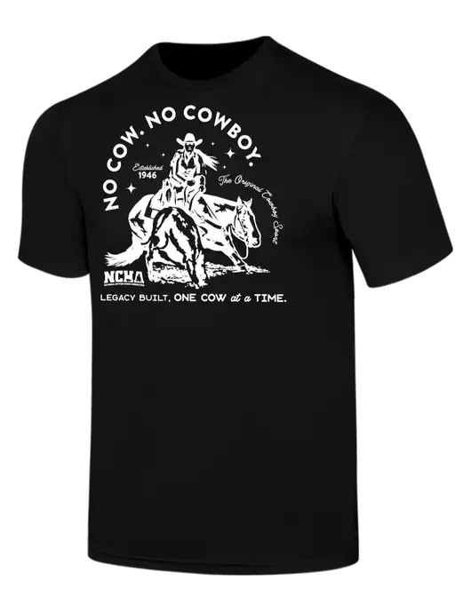 Simply Soft Black 4.5oz  Poly/Combed Ring Spun Cotton T-Shirt w/No Cow No Cowboy Logo