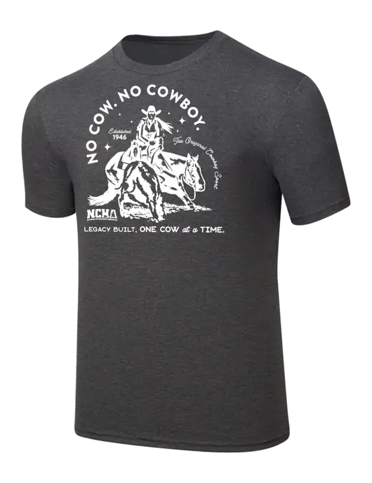 Simply Soft Heathered Charcoal 4.5oz  Poly/Combed Ring Spun Cotton T-Shirt w/No Cow No Cowboy Logo