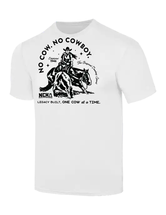 Simply Soft White 4.5oz  Poly/Combed Ring Spun Cotton T-Shirt w/No Cow No Cowboy Logo
