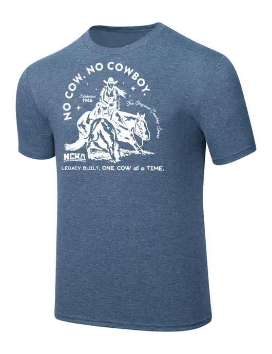 Simply Soft Light Slate Blue Heathered 4.5oz  Poly/Combed Ring Spun Cotton T-Shirt w/No Cow No Cowboy Logo