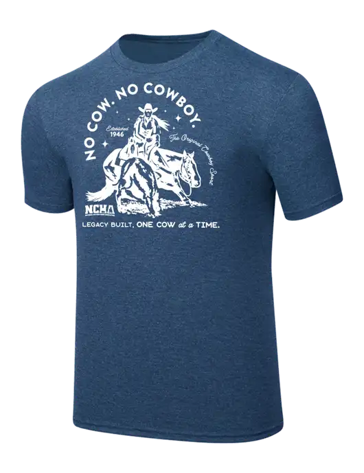 Simply Soft Heathered Navy 4.5oz  Poly/Combed Ring Spun Cotton T-Shirt w/No Cow No Cowboy Logo
