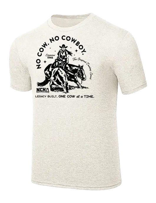 Simply Soft Very Light Tan Heather 4.5oz Poly/Combed Ring Spun Cotton T-Shirt w/No Cow No Cowboy Logo